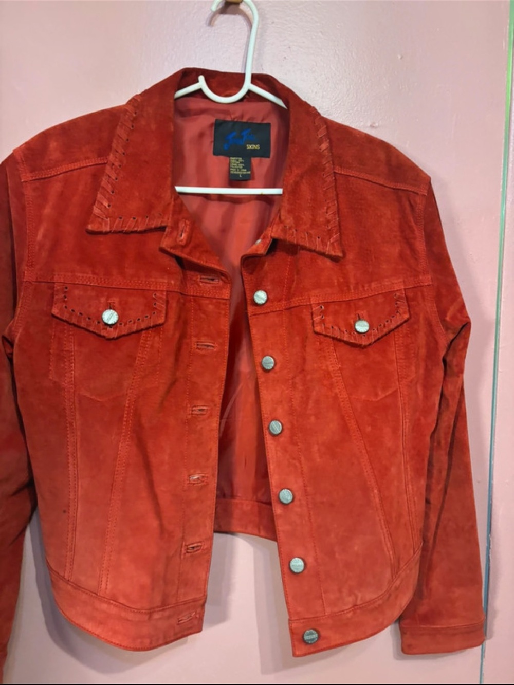 Jou Jou Genuine Suede Trucker Jacket - Burnt Orange